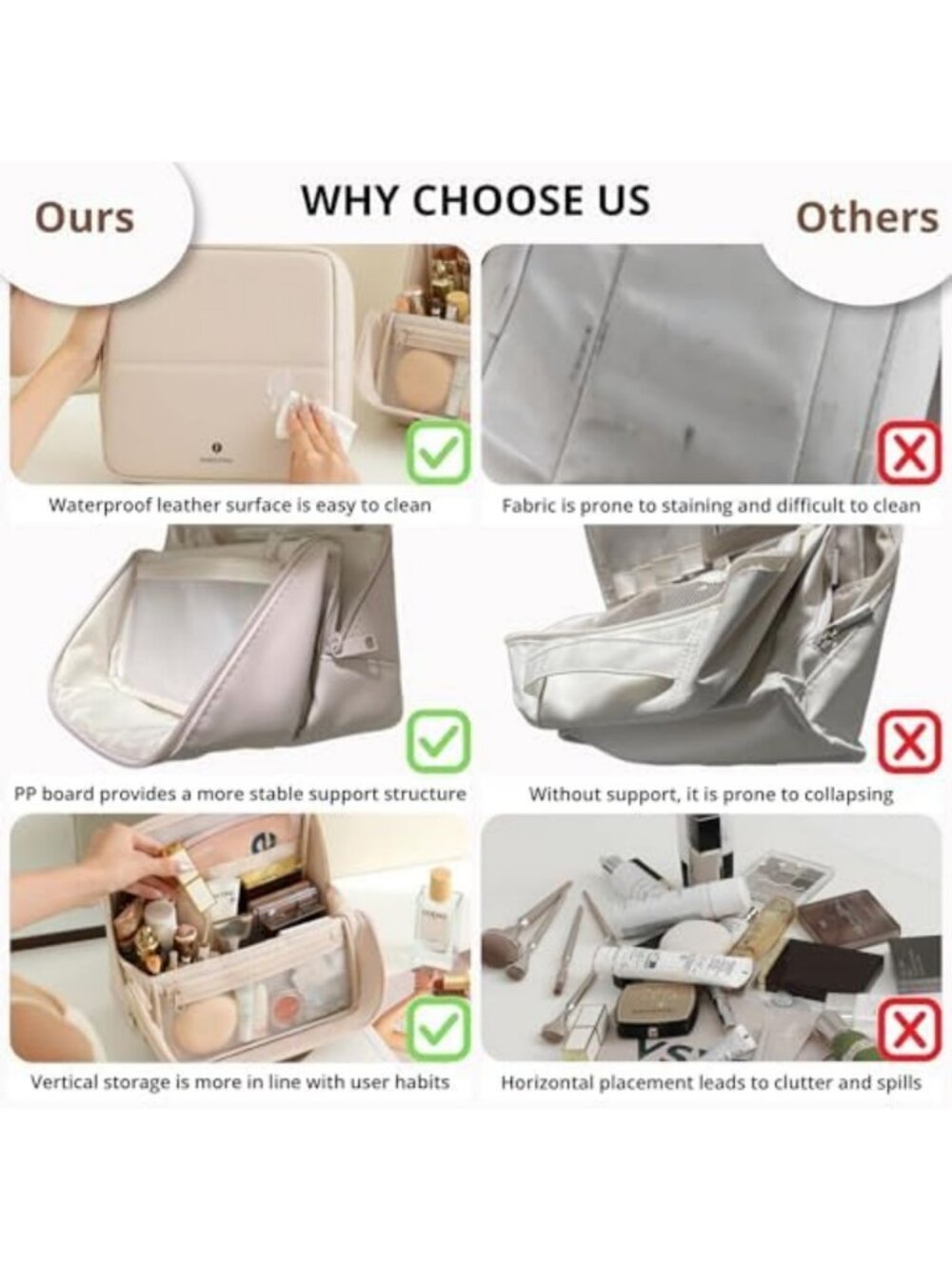 X-Large Waterproof Makeup Bag with Magnetic Flap, Multi-Zone Organizer, Dusty - Picture 5 of 6